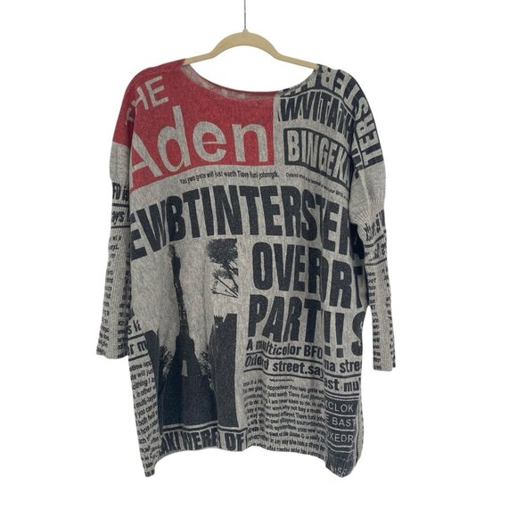 Sweater Knitted Fabric Newspaper Design Dolman Sleeve Wool Blend NO SIZE - Picture 1 of 8